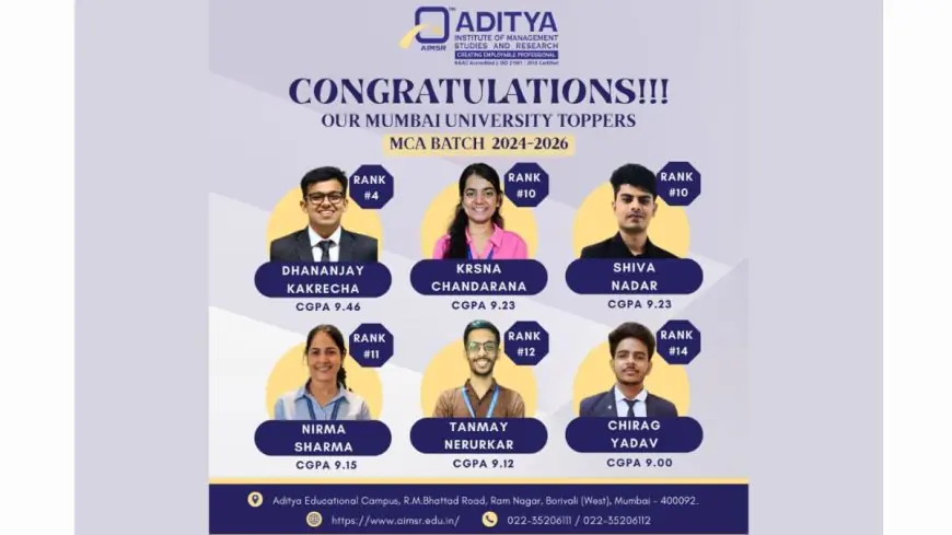 Aditya Institute of Management Studies and Research (AIMSR) Celebrates MCA Student Success with Top University Rankings