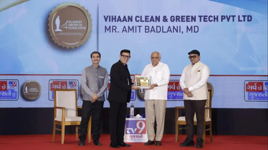 Amit Badlani, MD of Vihaan Clean & Green Tech & Go Green Mechanisms, honoured by CM Bhupendra Patel