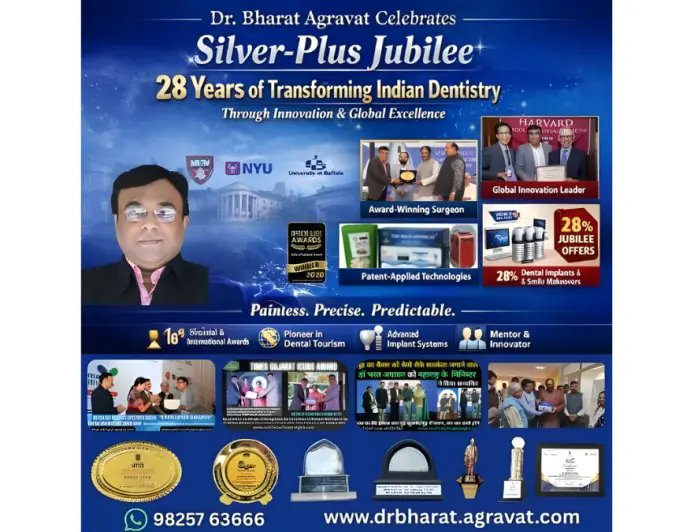 Dr Bharat Agravat Celebrates “Silver-Plus Jubilee”: 28 Years of Transforming Indian Dentistry through Innovation and Global Excellence